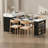 The Black And Marble White Kitchen And Dining Set Features An Extendable Dining Table With An Extra-Long Folding Island, Sockets, Drawers, Brake Locks, And Practical Storage Cabinets.-559043687