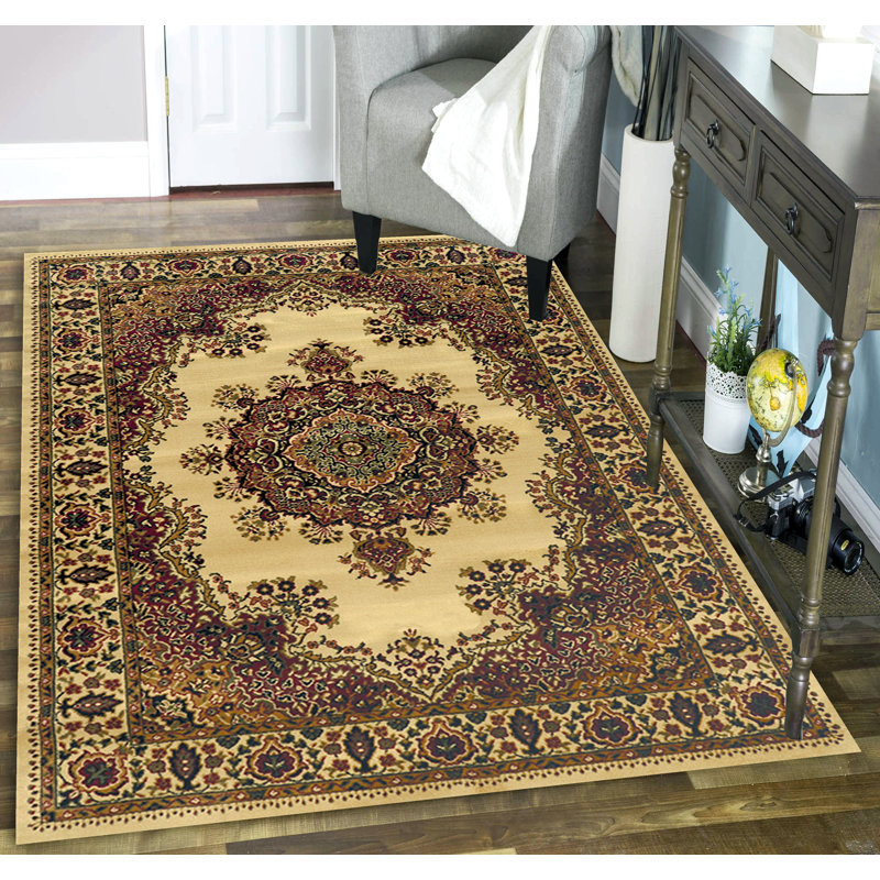  Rufina Ivory Traditional Oriental Medallion Area Rug, Rectangle 9'10" x 12'10"