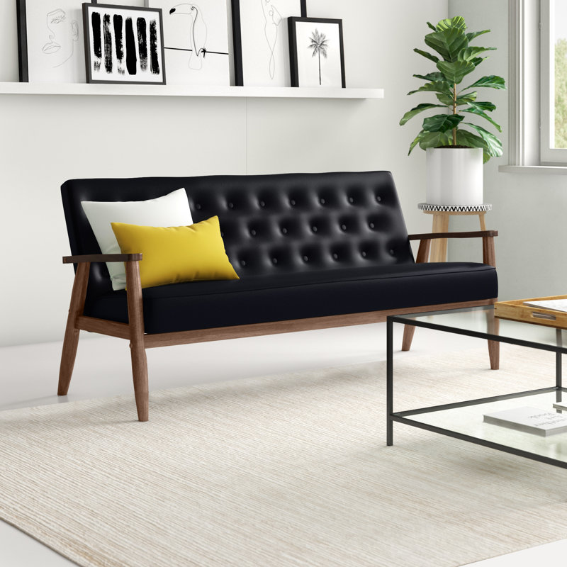 Upholstered 70.59'' Sofa, Black Faux Leather