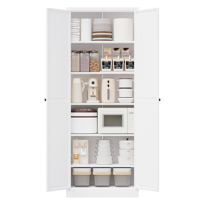 Organisateur de garde-manger de 72 po en métal blanc avec tablettes réglables, autoportant pour la cuisine et la salle de bain, assemblage instantané, fabrication de qualité industrielle, organisation idéale pour les finitions égratignées, rapide et facile