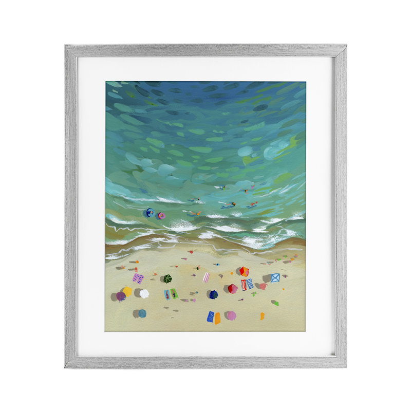 Vue aérienne de la plage avec parasols, reproduction encadrée sous verre, conception de Brook Page, H 21 po x l 17 po