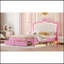 Structure de lit double pleine grandeur avec lumières DEL, lit princesse rembourré moderne avec tête de lit couronne, 2 tiroirs, rose et blanc