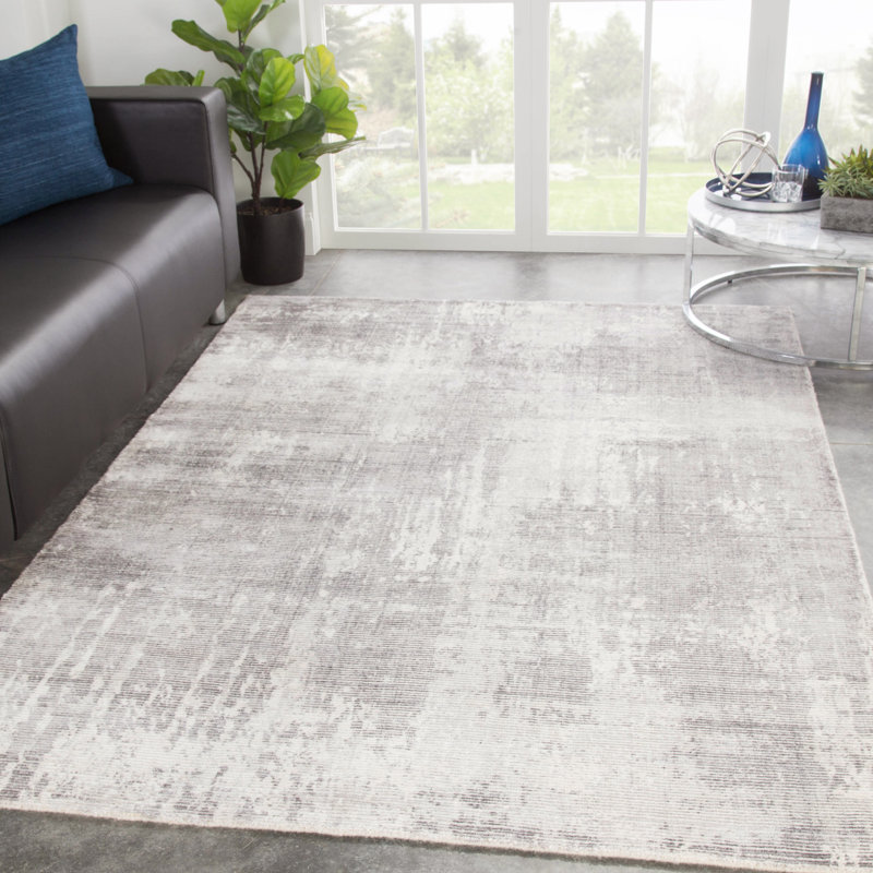 Tapis abstrait gris clair fait à la main Knighten, Rectangle de 5 pi x 8 pi