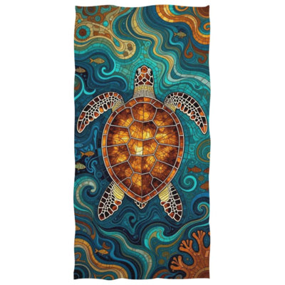 Serviette de plage rétro tortue de mer, motif vitrail, grande taille, séchage rapide, absorbante, 152 x 203 cm. Un sac en toile assorti vous sera offert.