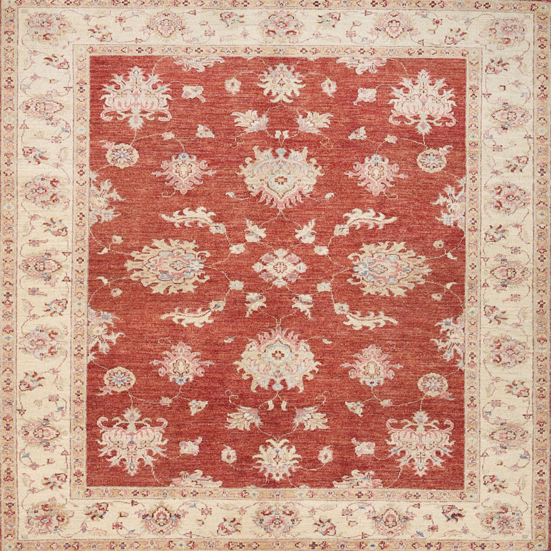 Tapis décoratif rouge Raja oriental, Carré 6 pi