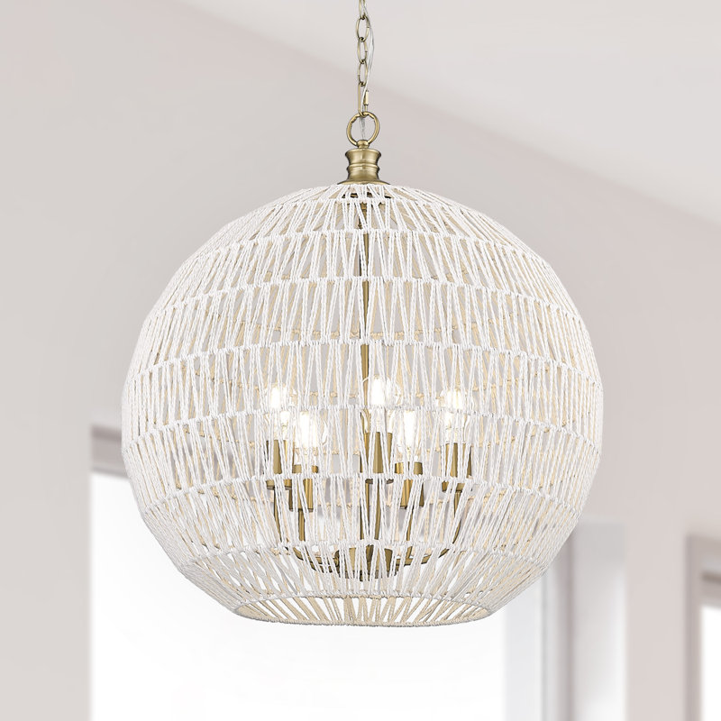Luminaire suspendu 5 lumières Merritt, Bronze champagne brossé, Blanc