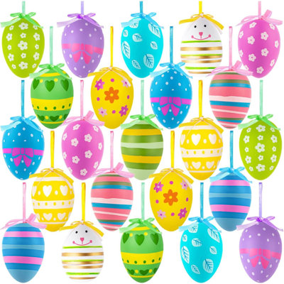 Easter Tree Ornaments, 24Pcs Hanging Plastic Easter Eggs Easter Tree Decorations Hanging Easter Eggs, Hand Painted Eggs Easter Ornaments For Tree Bask