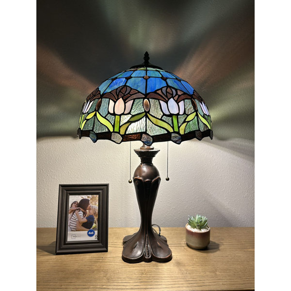 Bloomsbury Market Halona Tiffany Table Lamp Blue Purple Stained Glass ...