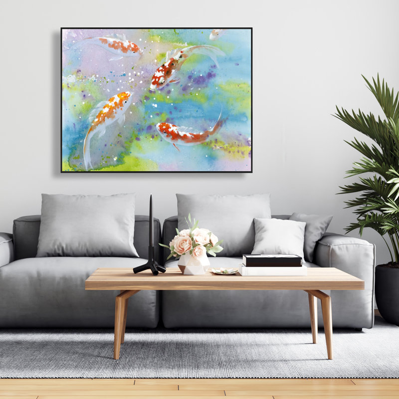 Quatre poissons Koi qui nagent - Toile avec des animaux asiatiques