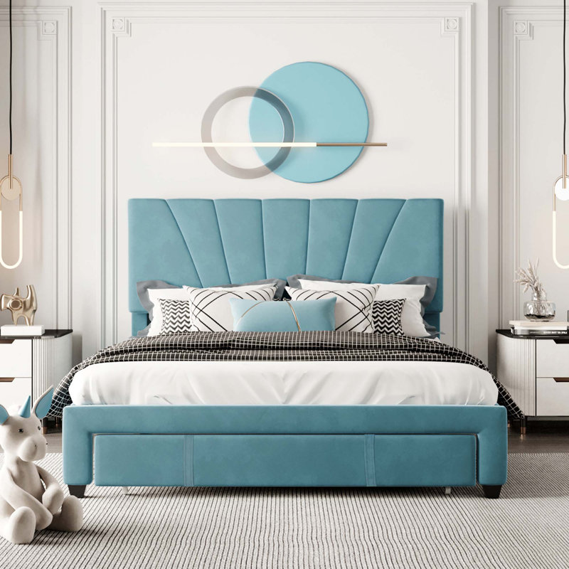 Carshalt Upholstered Platform Storage Bed, Blue