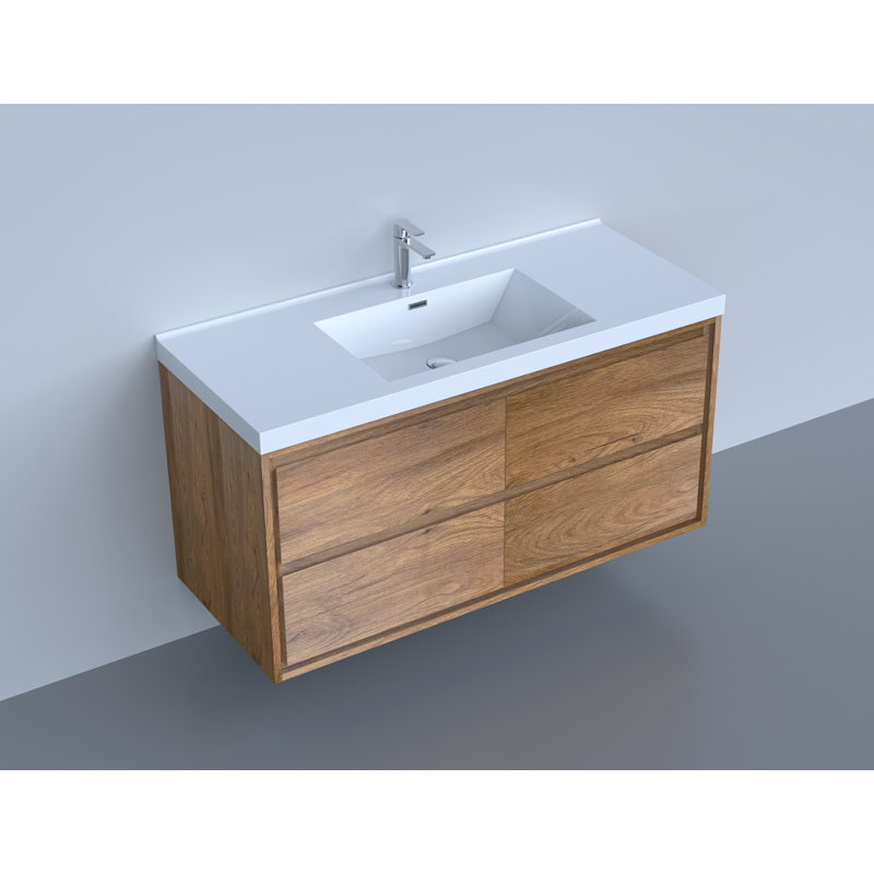 Wittig 48" Wall-Mounted Single Bathroom Vanity Set, Teak Oak