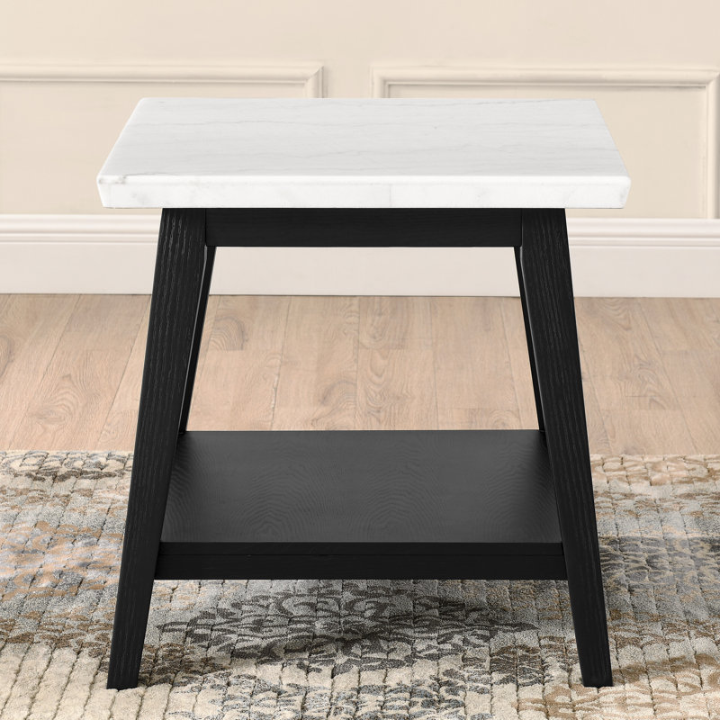 Table de bout en marbre véritable Glennon Antonica de 24 po de hauteur, Plateau blanc / base noire