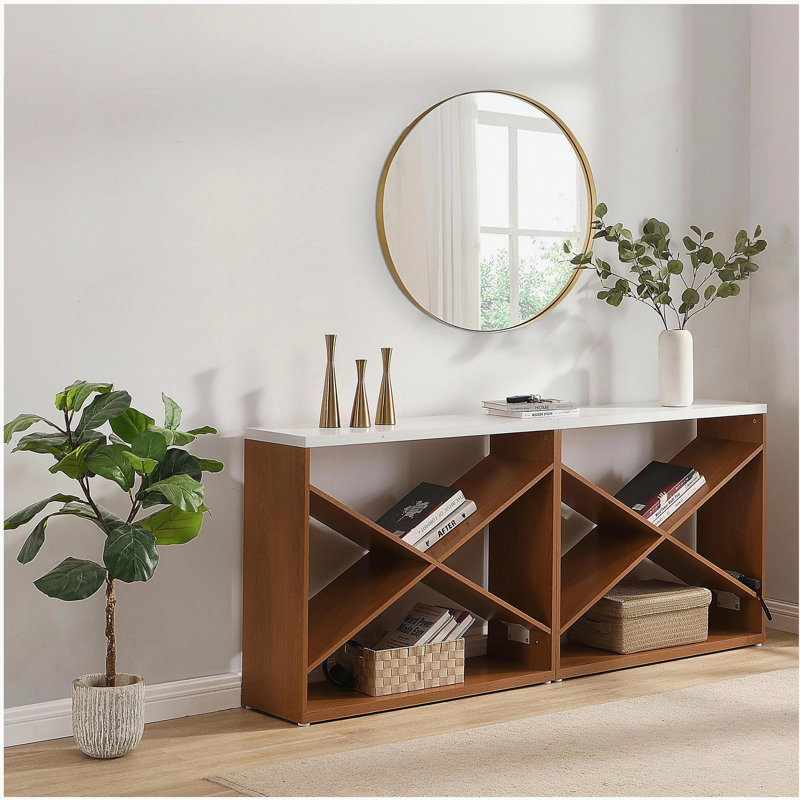 Console 70,87 pouces Farmhouse, Brun, Blanc