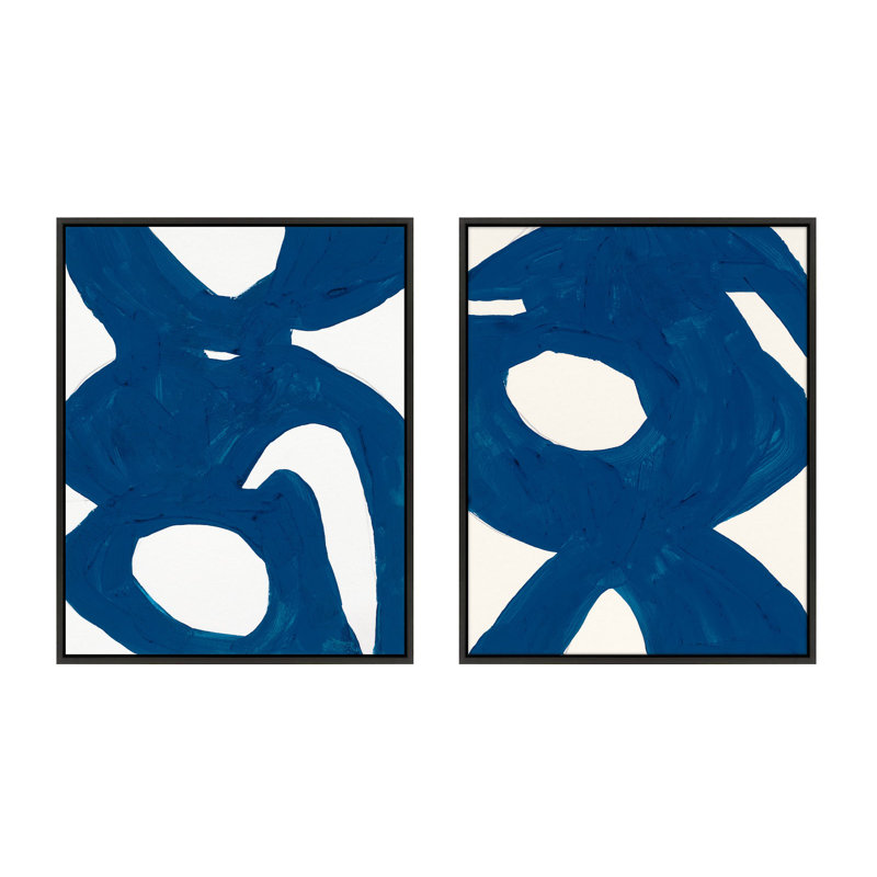 Blue Harmony Set Of 2 Print by Andrea Stokes, 20" H x 32" W, Black