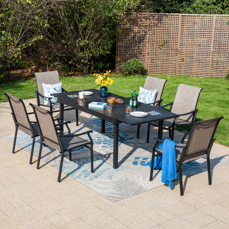 Basima Metal Patio Dining Set with Extendable Rectangular Table