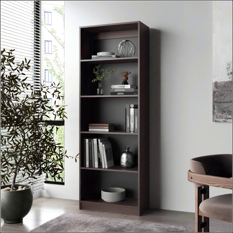 Bibliothèque en noyer teinté avec rangement ouvert et 5 tablettes, (5 tablettes) H 71 po x l 24,7 po x P 11,8 po