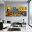 Ensemble de 3 tableaux sur toile représentant un intérieur de café de style Van Gogh avec des iris-12016