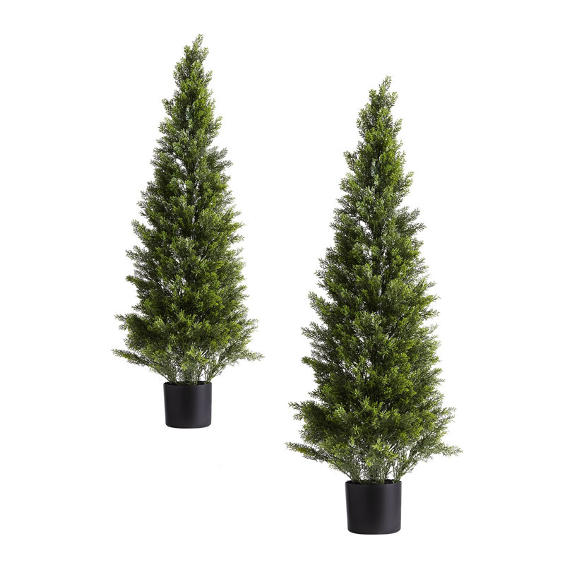 Ensemble de 2 cèdres artificiels de 48 pouces, 2 arbustes réalistes en faux pin pour patio extérieur et décoration intérieure