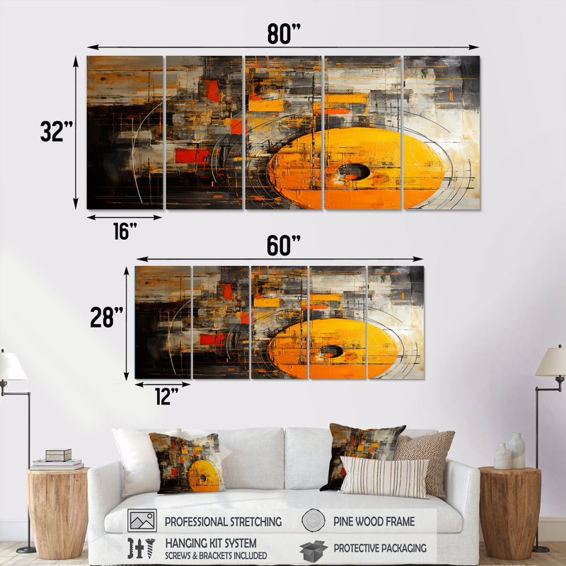 «Solitaire Glow Full Moon Solitude», art mural abstrait sur toile, 5 pièces, 28" H x 60" W