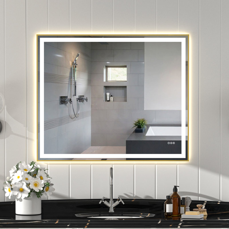 Miroir de salle de bain mural Patress, 48 po x 40 po, Or brossé
