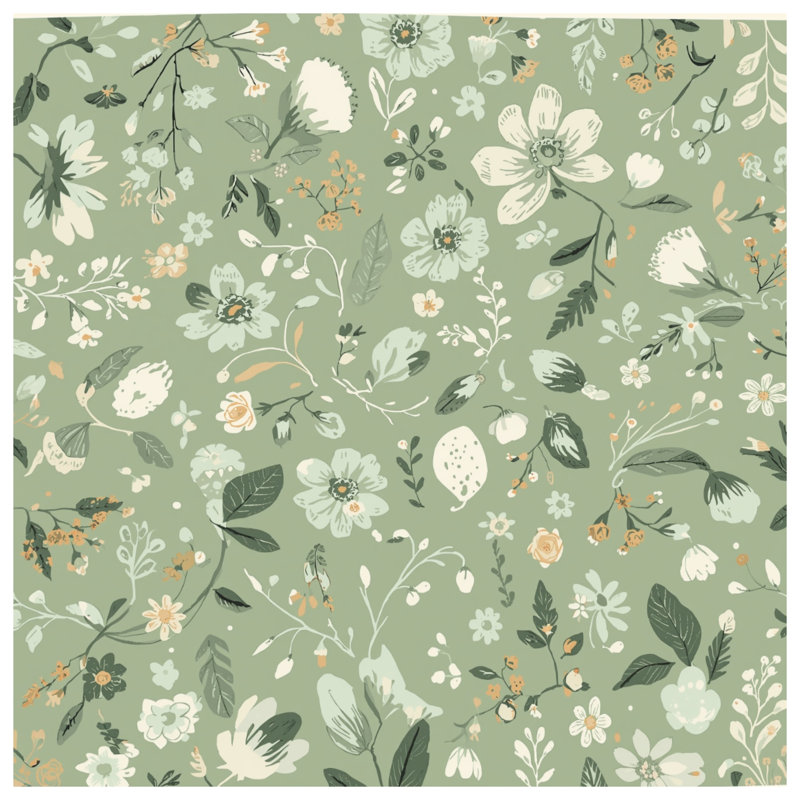 Green Floral Pattern Bath Mat, 24in W x 17in L