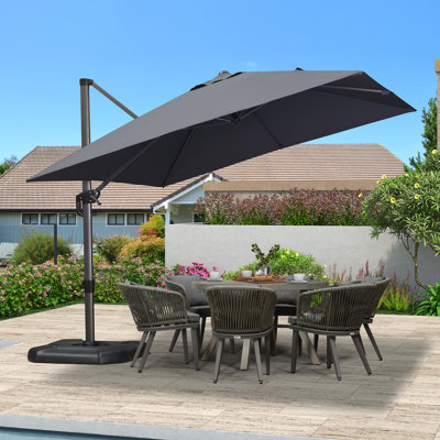 10' Square Large Cantilever Umbrella with Base and 60-degree Rotation