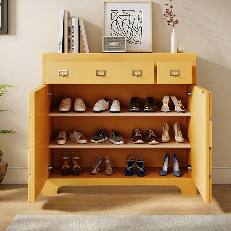 Buffet moderne 2 tiroirs 2 portes, Jaune