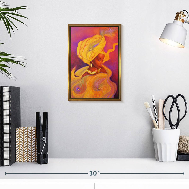 Déesse Oshun, Cadre flottant doré, 9 po x 13 po