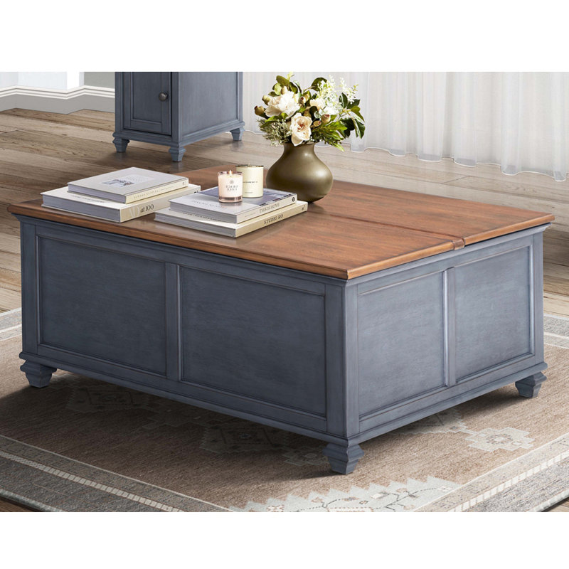 Table basse à plateau relevable de 40 pouces, aucun assemblage requis, finition bleue en velours côtelé