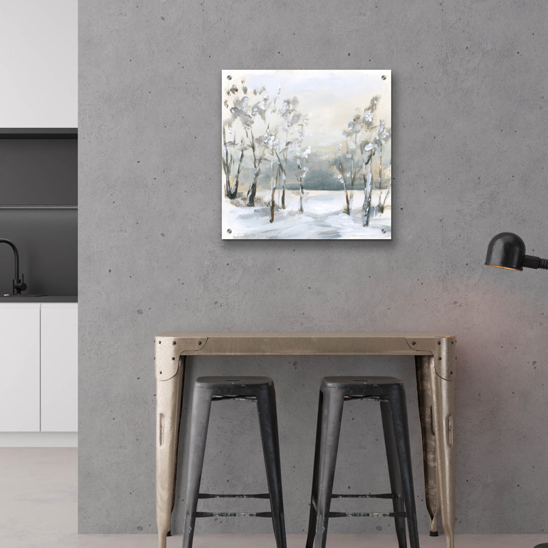 Art mural en verre «Snowy Winter Trees» par Katrina Pete, H 24 po x l 24 po x P 0,2 po