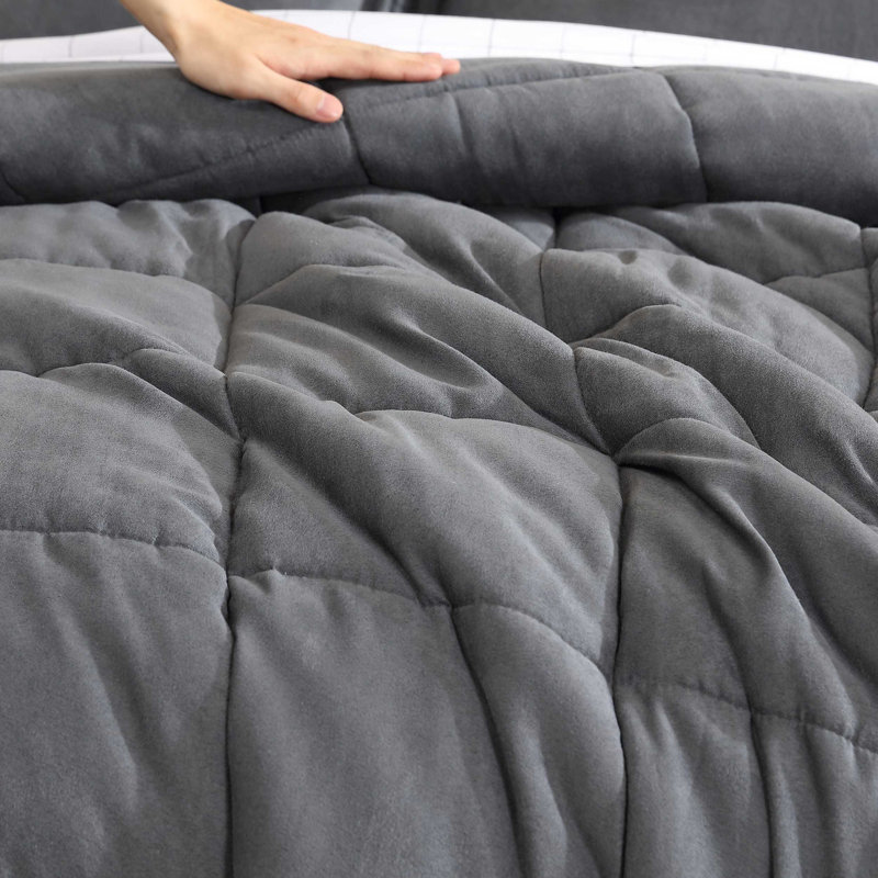 Eddie Bauer Cabin Plaid Micro Suede/Sherpa Reversible Grey Comforter Set, King Comforter + 2 King Shams