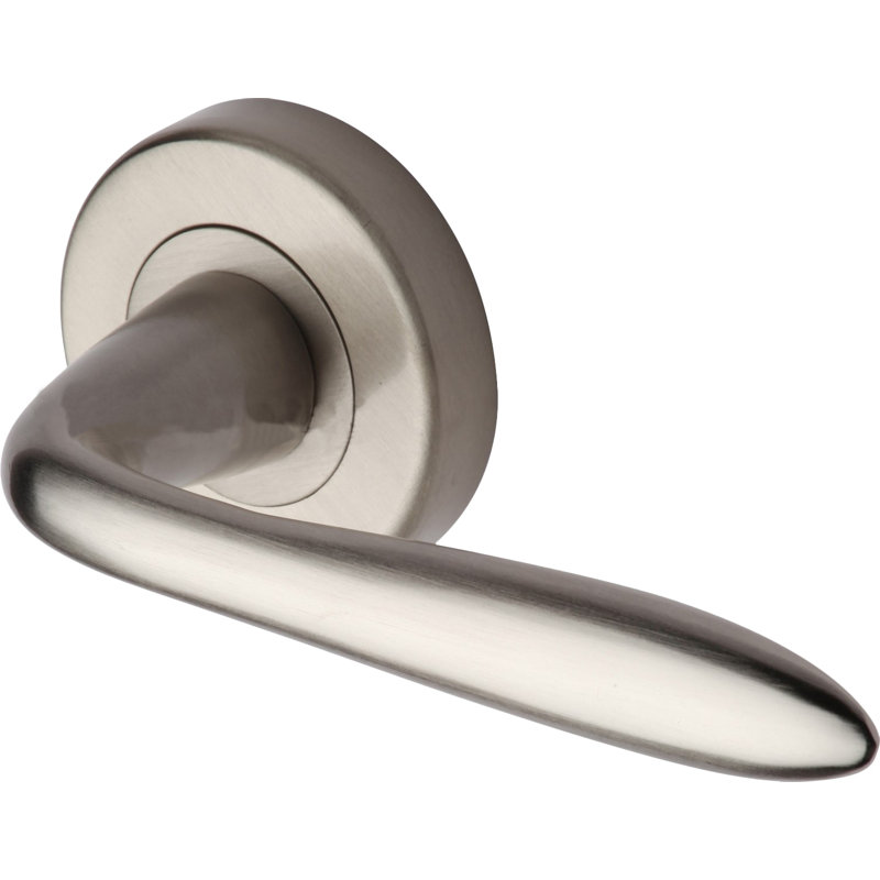 Heritage Brass Heritage Door Handle Lever Latch on Round Rose Sutton Design, Satin Nickel