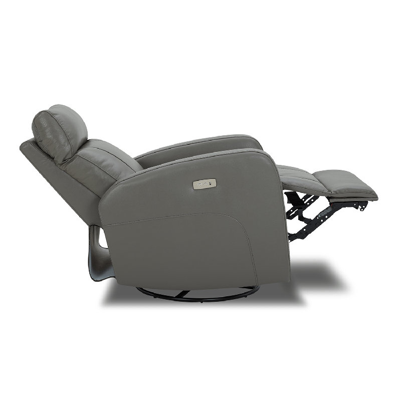 Corvin Genuine Leather Swivel Power Recliner, Haze Pebbled Leather Match