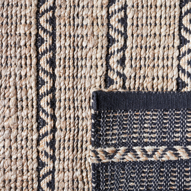 Iffat Natural Fiber Flat Weave Jute/Cotton Geometric Rug in Black/Natural, Runner 2'3" x 8'