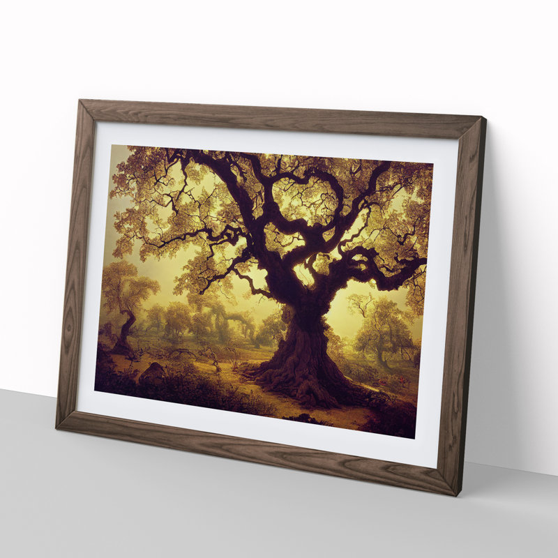 Angelical Oak Tree - Single Picture Frame Print, 25cm H x 34cm W x 2cm D, Walnut Framed