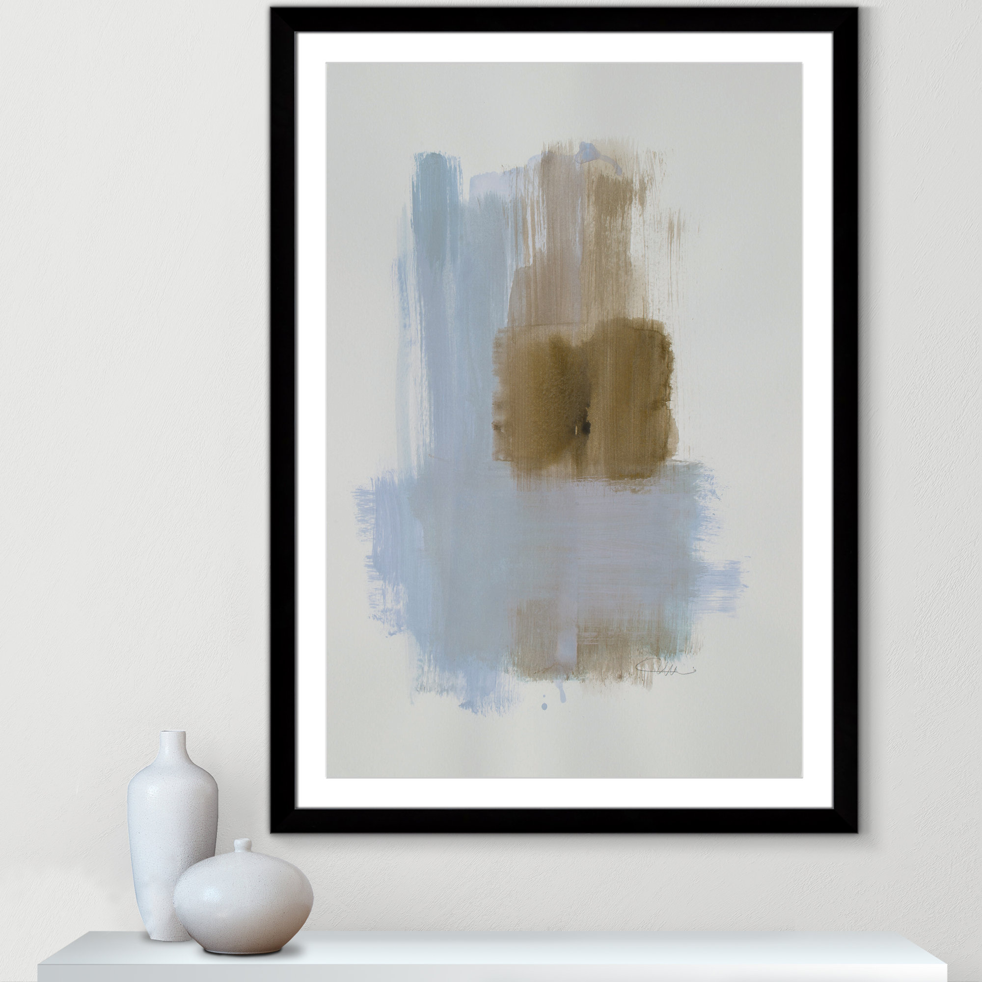 Powder Room Wash IV by Casa Fine Arts, Black Cube Frame Matted, 49" H x 35" W x 1.25" D  