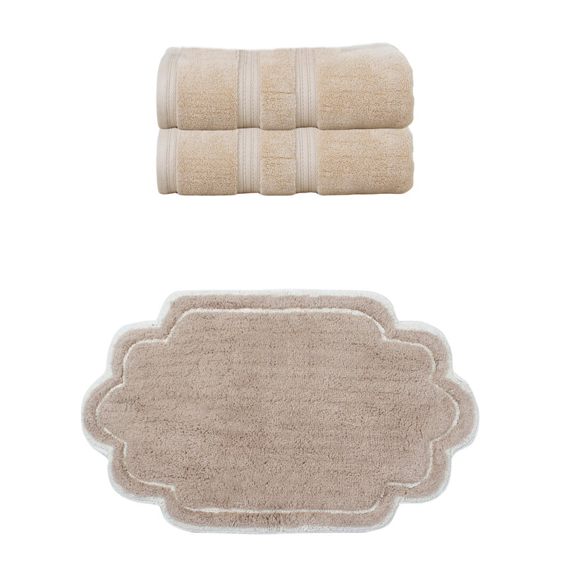 Ensemble de serviettes de bain et tapis de bain 100% coton Talbert Collection, Ensemble 3 serviettes de bain, Lin