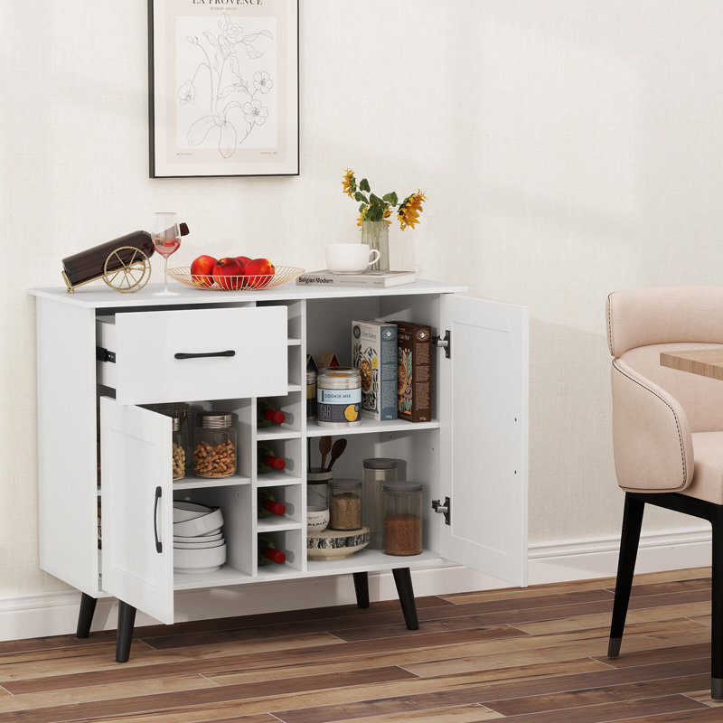 2-Door Wine Bar Cabinet Kitchen Sideboard Buffet with Drawer & Adjustable Shelves