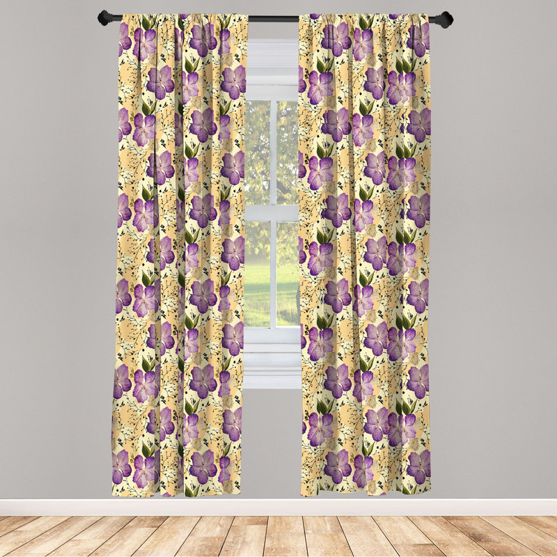 Rideaux 4 panneaux East Urban Home Flowers, motif d'orchidées en fleurs, pêche violet, L 56 po x L 95 po