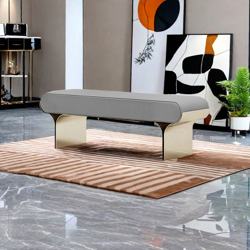 Toriona Faux Leather Upholstered Bench, Gray, 17.71" H x 55.11" W x 15.74" D