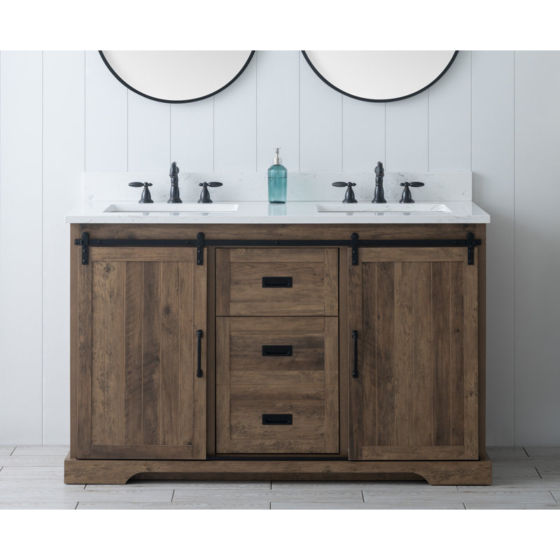 Ensemble de meuble-lavabo double 54 po Cayden, Blanc de Carrare, Canella brun