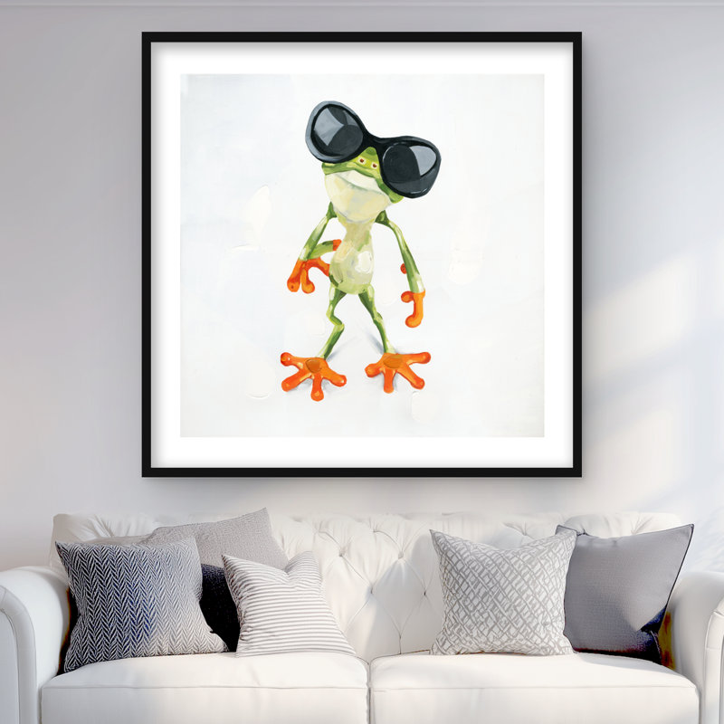 Drôle de grenouille avec lunettes de soleil - décor de chambre animaux aquatiques, H 36 po x l 36 po
