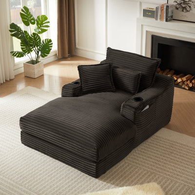 47.2" W Modern Compression Indoor Oversize Chaise Lounge, With Cup Holders And Magazine Pocket No Assembly Required Single Chaise Lounge