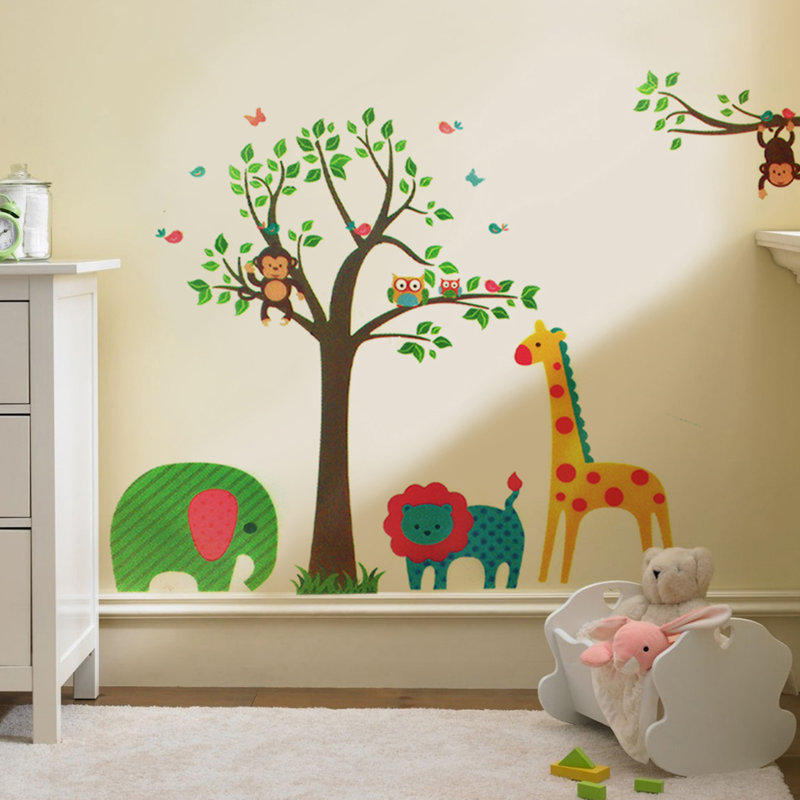 Décalcomanie murale arbre animaux