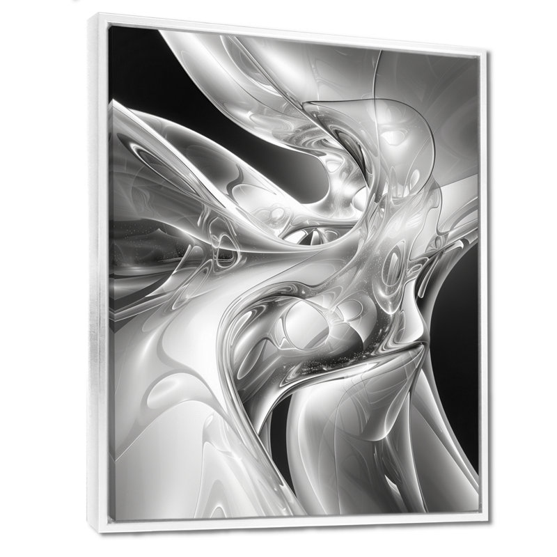 Grey Black Abstract Steel Serenade I - Abstract Print Wall Art Living Room, White Floater Framed Canvas