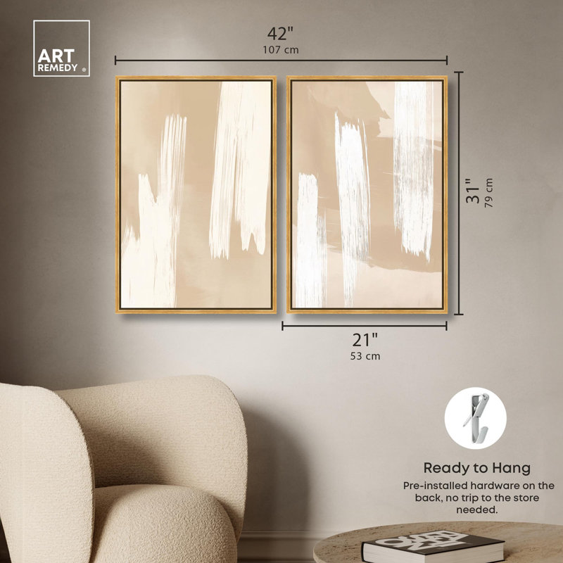 Gestural Grains Duet Canvas Print Gold Boho Wall Decor Set by Art Remedy, Black Frame, 10 x 15, H 31 po x l 21 po