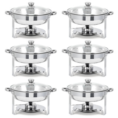 Ensemble de 6 réchauds isolants pour buffet en acier inoxydable avec couvercles en verre