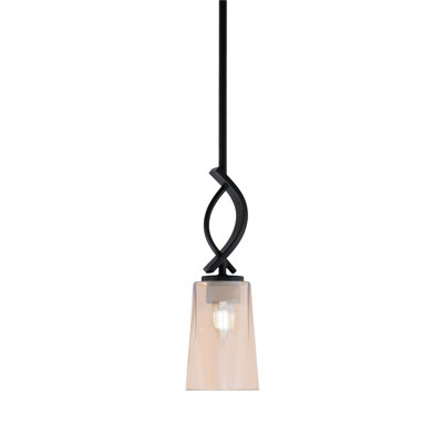 Waldes Stem Hung Mini Pendant Shown In Matte Black Finish With 4.5" W x 6.5" H Blue Gradient Glass
