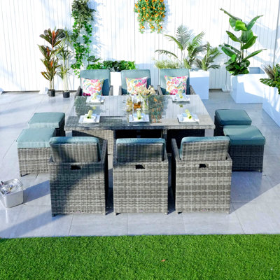 10 - Person Wicker Patio Dining Set with Rectangular Table , Cushions Included