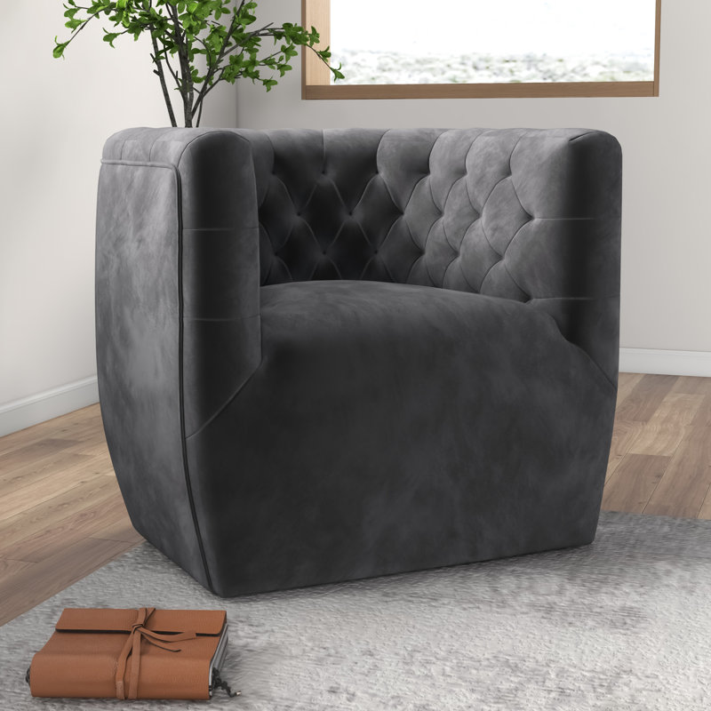 Quinton Upholstered Swivel Accent Chair, Gray Velvet
